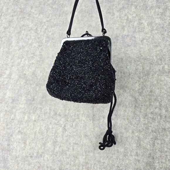 Prestige & York Beaded Evening Bag With Handle Black Satin Interior Clasp - Picture 2 of 7